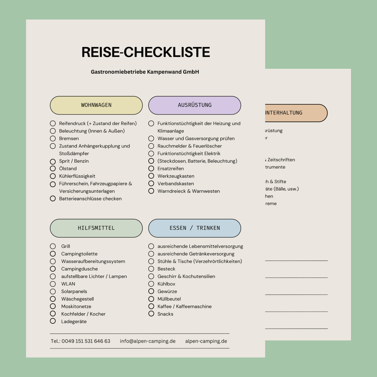 Eine Checkliste zum abhaken für die Reise mit einem Wohnwagen